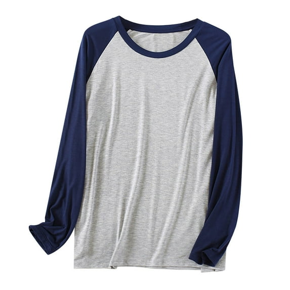 PUYAHG Pajamas for Mens Long Sleeved Round Neck Thin Home Tops Plus Size Loose Fit Furnishing Man Sleepwear Navy,4XL