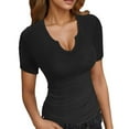 thumbnail image 1 of PUYAHG T Shirts for Womens Summer Short Sleeve Deep V Neck Sexy Slim Fit Pure Color Ladies Blouses,Z1 Black,L, 1 of 5