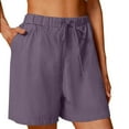 thumbnail image 1 of PUYAHG Women's 7" Linen Cotton Shorts Workout Gym Solid Color Comfortable Elastic Wide Leg Casual Shorts Drawstring High Waisted with Pocket Light Gray,XL, 1 of 5