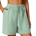thumbnail image 1 of PUYAHG Women's 7" Linen Cotton Shorts Workout Gym Solid Color Comfortable Elastic Wide Leg Casual Shorts Drawstring High Waisted with Pocket Light Green,S, 1 of 5