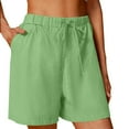 thumbnail image 1 of PUYAHG Women's 7" Linen Cotton Shorts Workout Gym Solid Color Comfortable Elastic Wide Leg Casual Shorts Drawstring High Waisted with Pocket Mint Green,S, 1 of 5