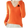 thumbnail image 1 of PUYAHG Women's Blouses Solid Color Long Sleeve V Neck Knit Sweater Wool Pullover Base Ladies T-Shirts Orange,S, 1 of 3