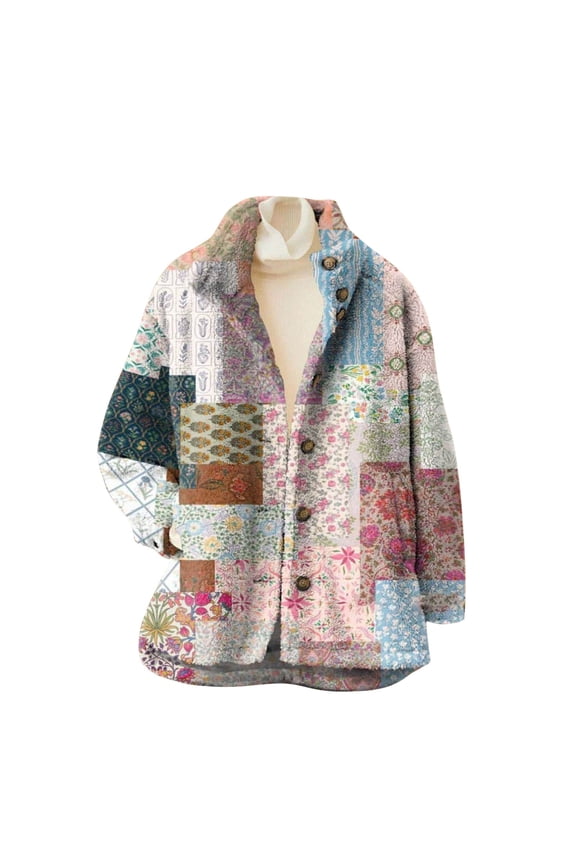 Women's Leisure Jackets Flannel Color Block Print Stand Collar Long Sleeve Jackets Button Stylish Elegant Outerwear for Fall Winter Season Relaxed Fit Outwear Pink,L