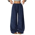 thumbnail image 1 of Tiweut Women's Pants High Waist Loose Fit Long Wide Leg Fall Winter Fashion Elastic Waistband Flowy Trousers for Ladies Dark Blue,XL, 1 of 7