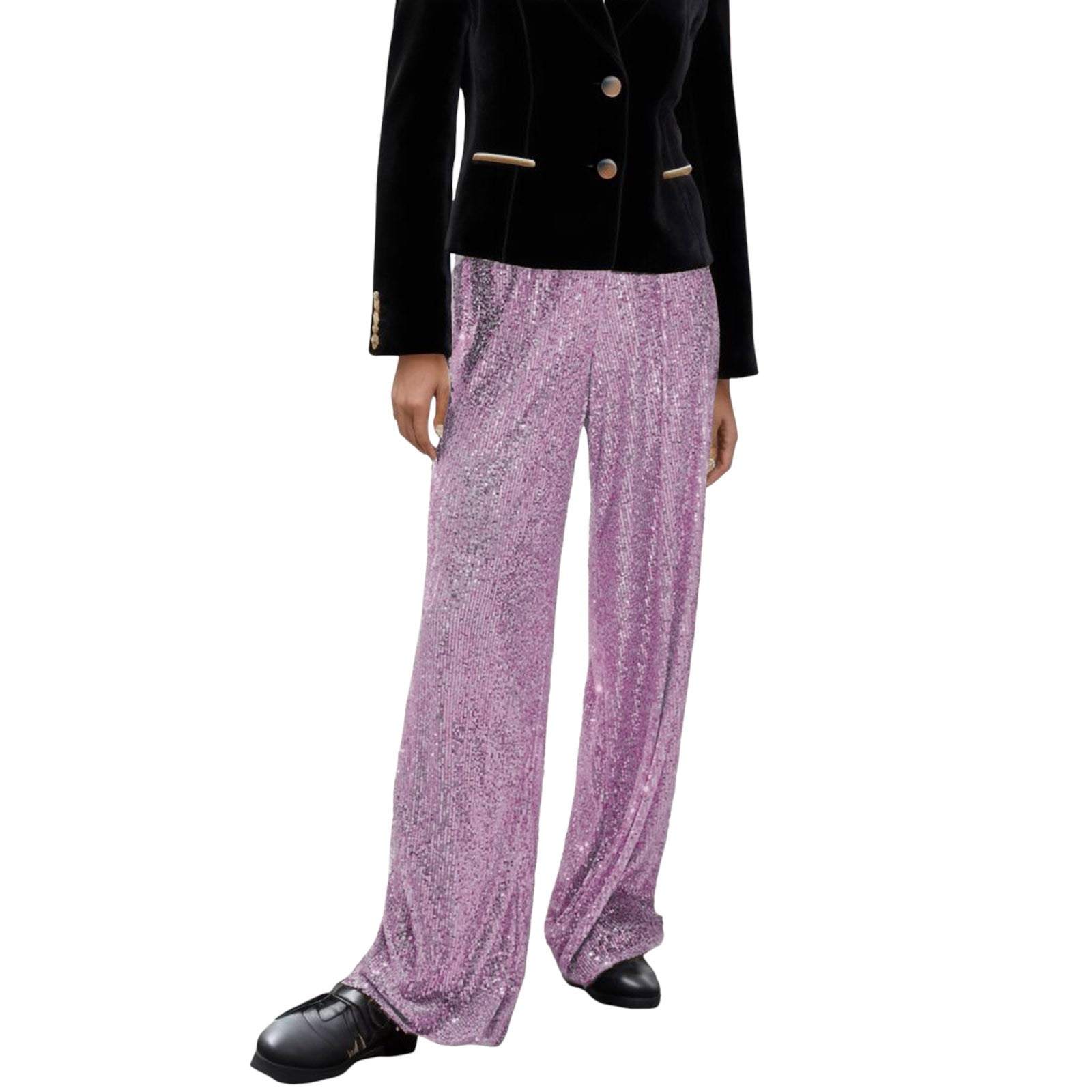 Light Pink High Waist Tapered Women's Pants With Pockets And Golden Buttons