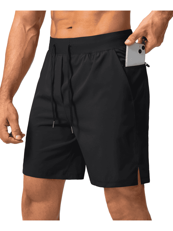 Men's Running Shorts with Zipper Pockets Lightweight Quick Dry Basketball Gym Workout Athletic Shorts Black S-3XL