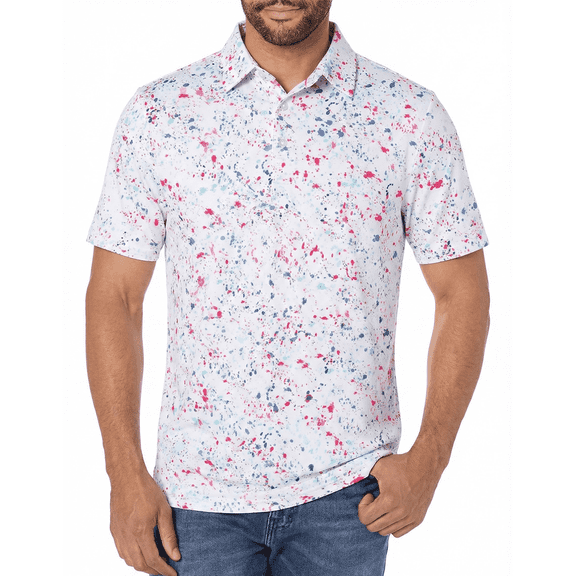 PUZTLOY Mens Golf Polo Shirts Short Sleeve Dry Fit Performance Moisture Wicking Casual Print Collared with Collar Work Shirts S-2XL