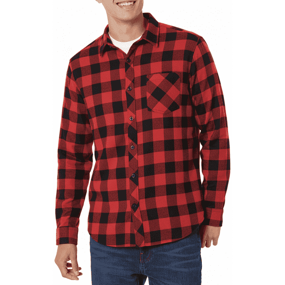 PUZTLOY Flannel Shirt for Men Button Down Long Sleeve Buffalo Plaid Checkered Plaid Flannel Shirt Red