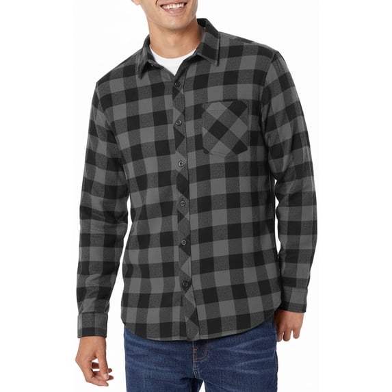 PUZTLOY Mens Button Down Shirts Long Sleeve Plaid Flannel Shirt Business Casual Work Dress Shirts with Pocket Grey Black