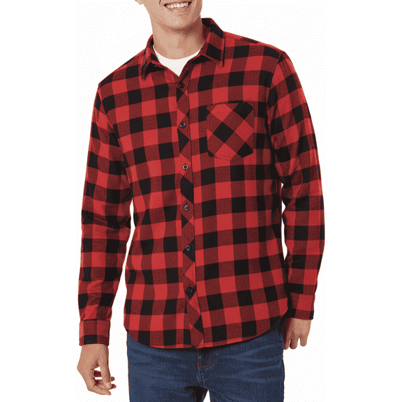 PUZTLOY Flannel Shirt for Men Button Down Long Sleeve Buffalo Plaid Checkered Plaid Flannel Shirt Red