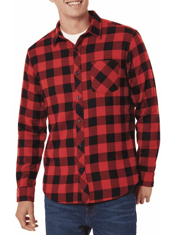 Flannel Shirt for Men Button Down Long Sleeve Buffalo Plaid Checkered Plaid Flannel Shirt Red