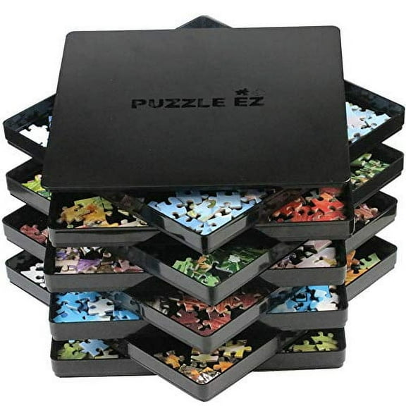 PUZZLE EZ Stackable Puzzle Sorting Trays with Lid, 9" x 9", Organizer for 1000 to 1500 Pieces