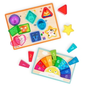Battat Puzzle Pals Duo Wooden Colors Shapes Feelings Toddler Puzzle Set