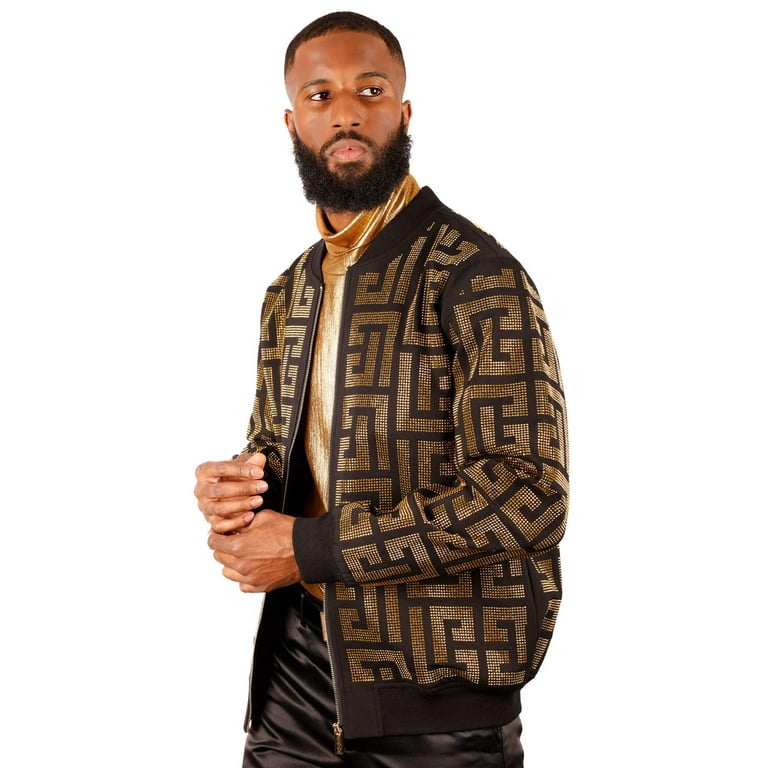 Barabas Men s Rhinestone Geometric Baseball Collar Bomber Jacket 2BPR7