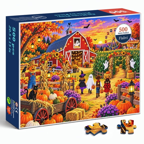 PUZZOSCARS Autumn Halloween Farm 500 Pieces Jigsaw Puzzle for Adults, 20.5 x 15 in