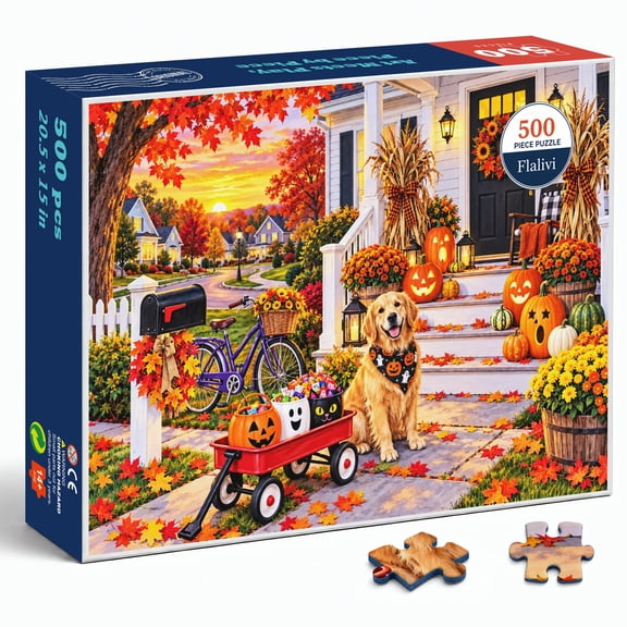 PUZZOSCARS Autumn Halloween Neighborhood 500 Pieces Jigsaw Puzzle for Adults, 20.5 x 15 in