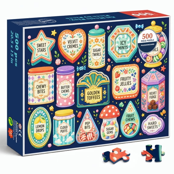 PUZZOSCARS Vintage Candy Tin Scene 500 Pieces Jigsaw Puzzle for Adults, 20.5 x 15 in