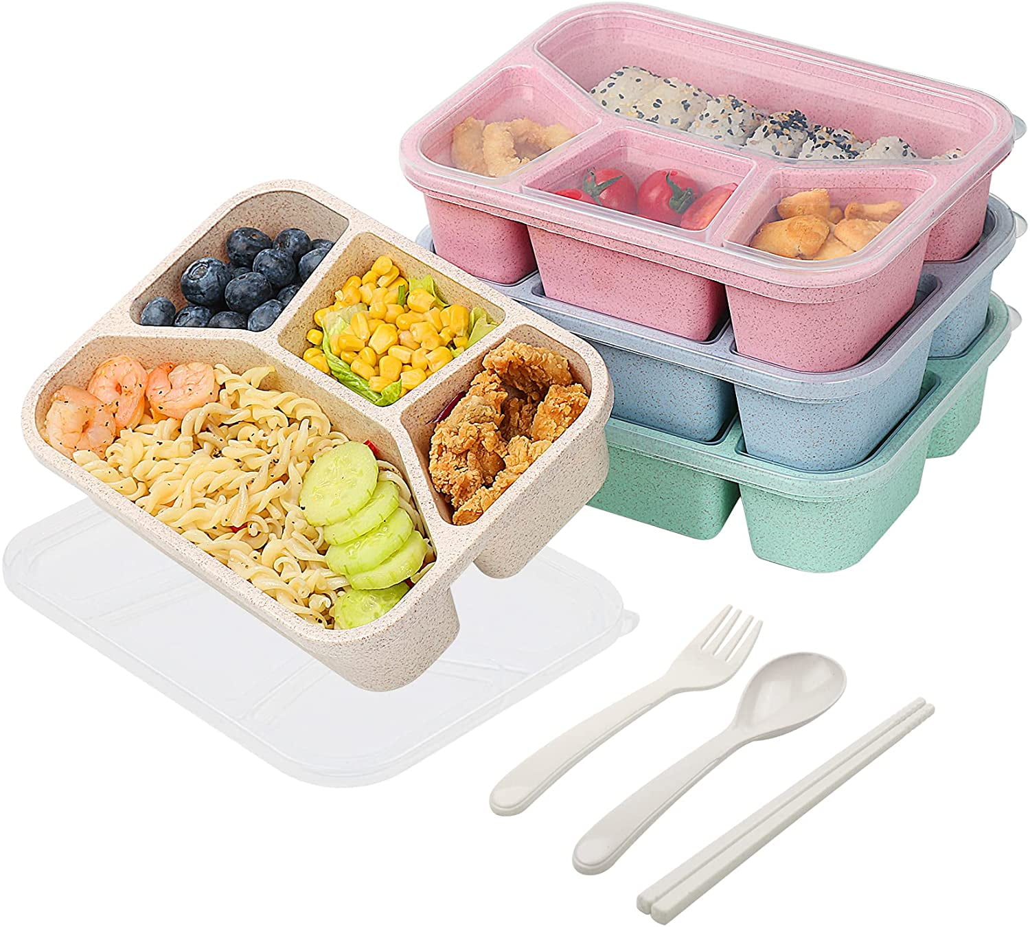 PUiKUS 4 Pack Bento Box Adult , Reusable Lunch Box for Kids - Walmart.com  in 2023
