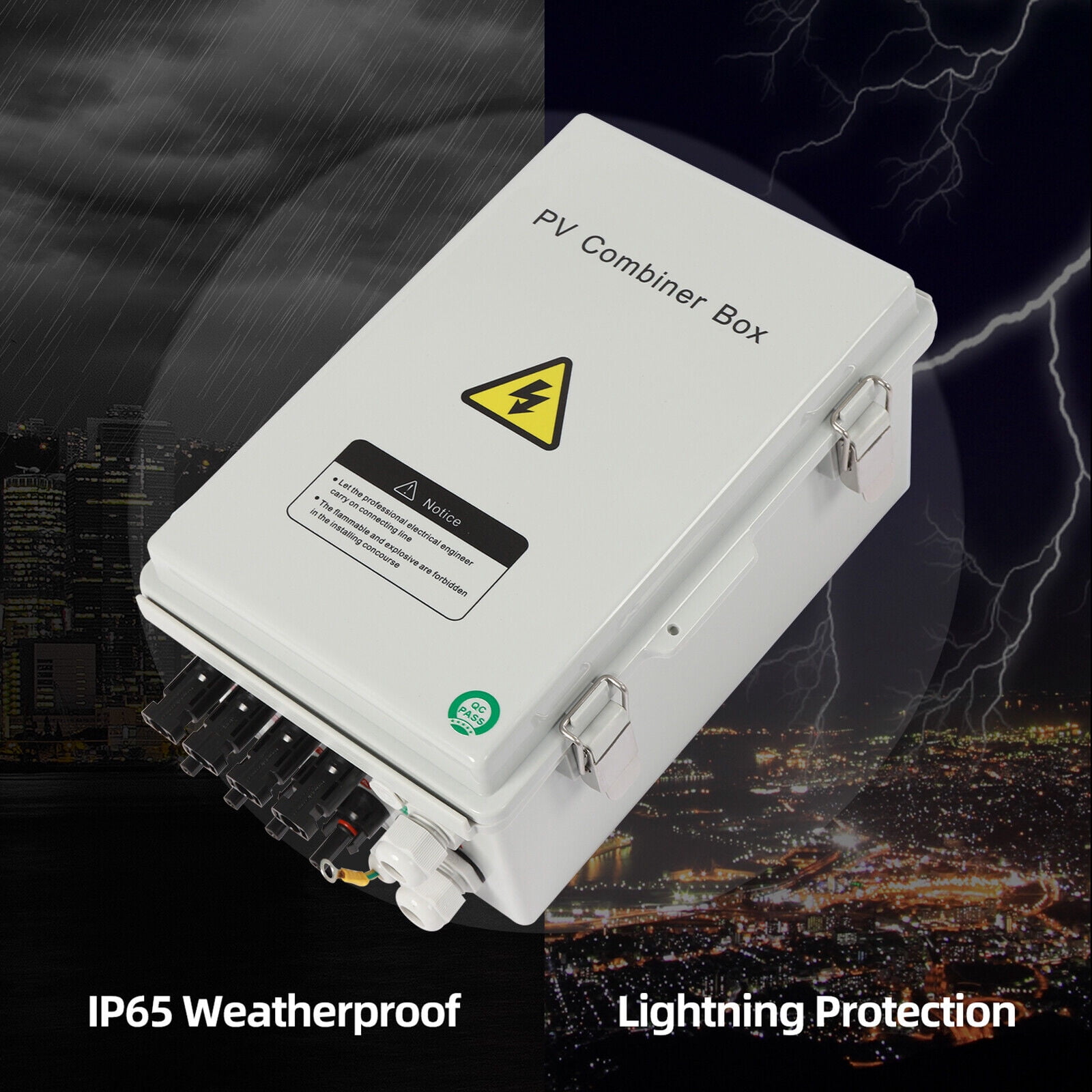 PV Combiner Box, 4-String 1000V Input, 63A Breaker & Surge Protection, IP65 Waterproof, Compatible with Solar Panels