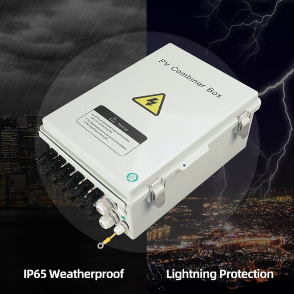 PV Combiner Box, 6 String Solar Combiner Box with 15A Rated Current Fuse, Surge Protective Device & 63A Air Circuit Breaker for On/Off Grid Solar Panel System