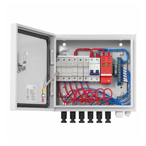 PV Combiner Box 6 String, Solar Fuse Box 63A Breaker, IP65 Waterproof - On/Off Grid Systems
