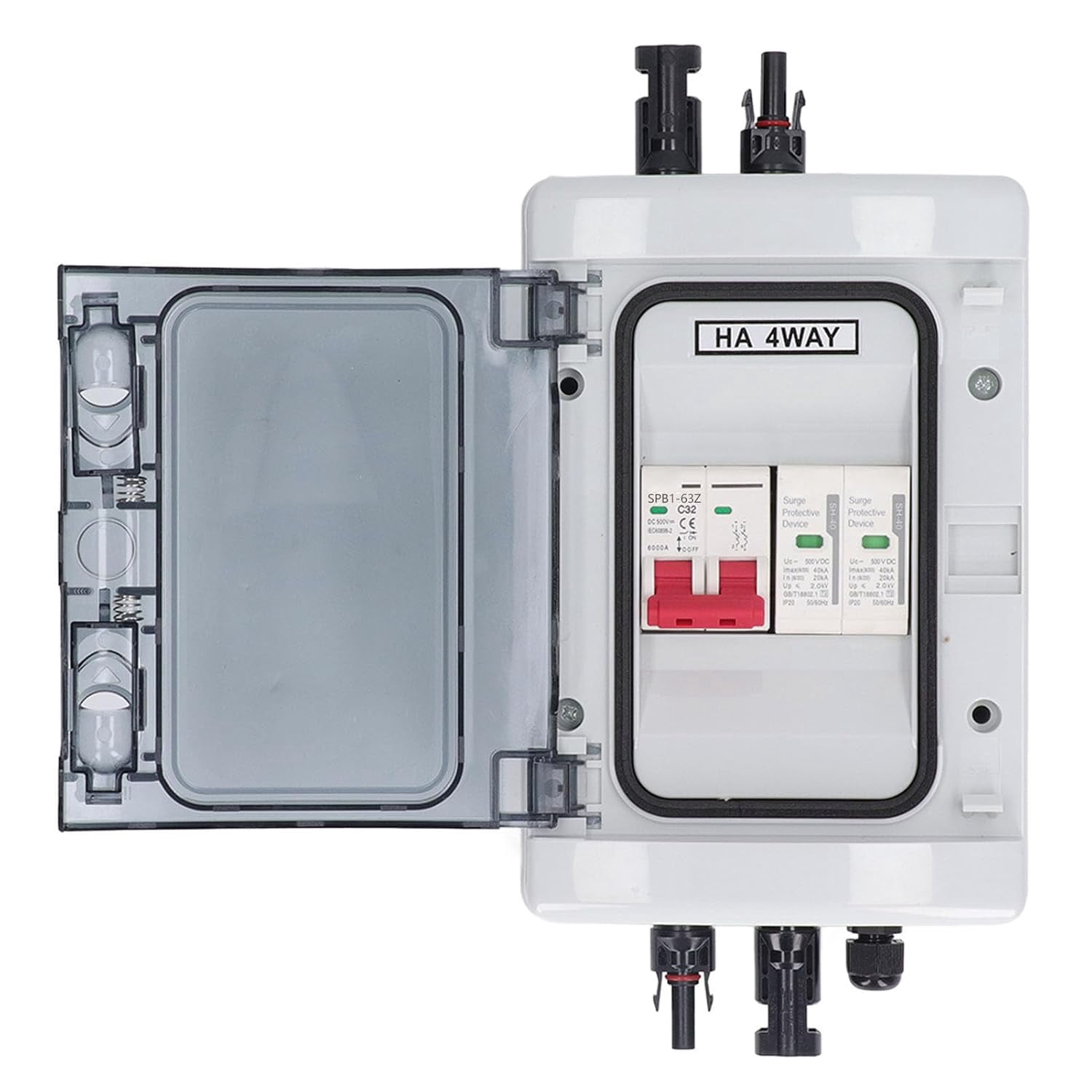 PV Combiner Box, Solar Photovoltaic Combiner Box, Outdoor Breaker Box with DC500V 32A Circuit Breaker for Solar Panels System