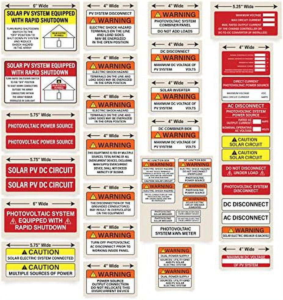 PV Solar System Install Label Kit Multi Pack 2020 2017 Code