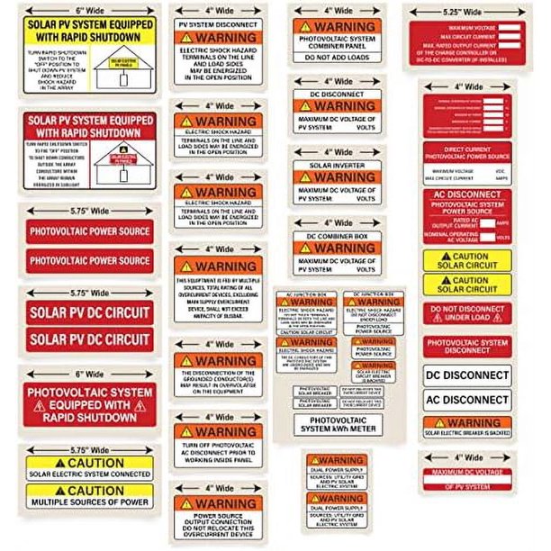 PV Solar System Install Label Kit Multi Pack 2020 2017 Code Requirements Photovoltaic