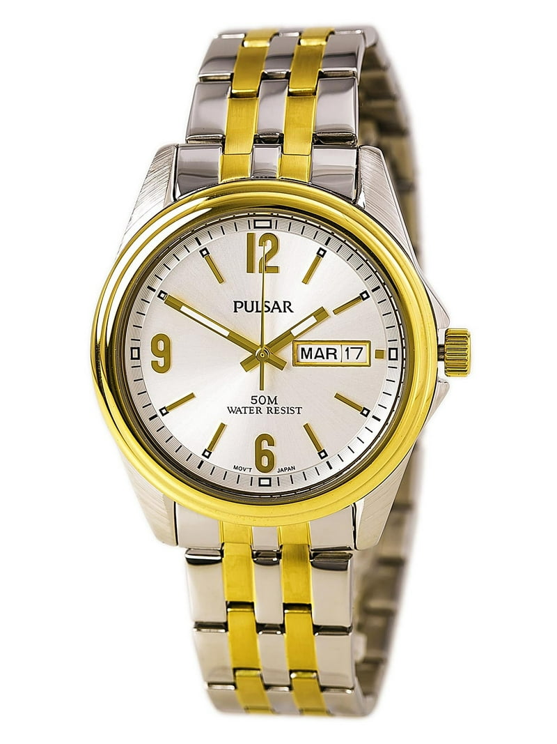 Pulsar PV3002 Men's Functional White Dial, Two Tone Yellow Gold