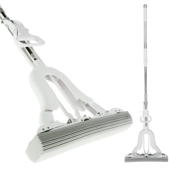 PVA Sponge Mop with Adjustable Handle Super Absorbent Sponge Roller Mop Wet and Dry Use Sponge Floor Mop Self Wringing Sponge Mop Removable Reusable Squeeze Roller Mop for Home Floor 12.9in Head