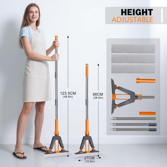 PVA Sponge Mop with 3 Absorbent Mop Refills & Pedal Spin Mop and Bucket with Wringer Set 3 Mop Pads for Kitchen Bathroom Office