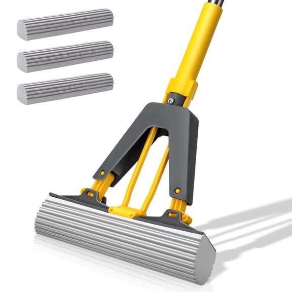 PVA Sponge Mop with Self-Squeeze Design 3 Refills 51 Inch Handle