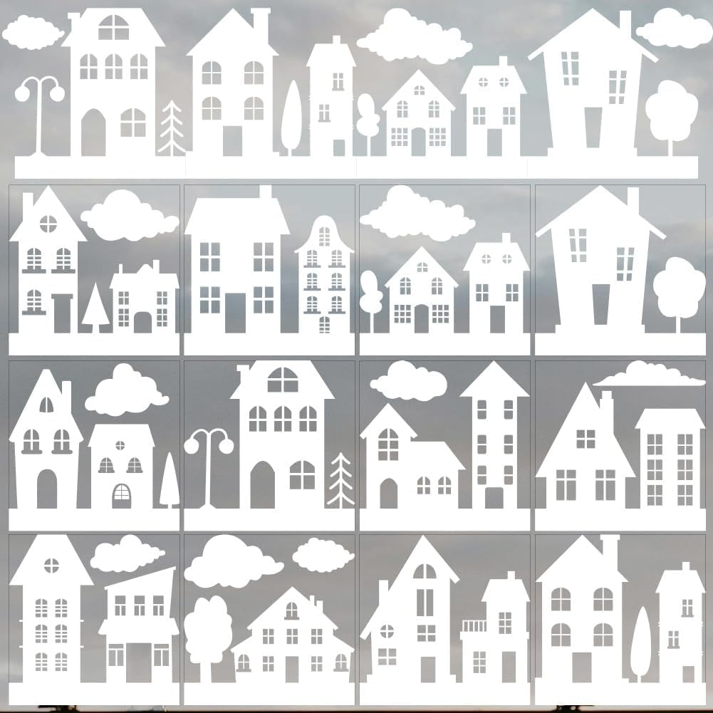 PVC 12 Sheets Street Scene Rub on Transfer Stickers Winter Houses ...