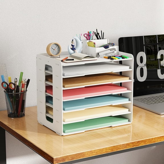 PVC A3 Paper Storage Organizer for Desk, 11X17 Construction Paper Organizer 7-Slot File Holder Sorter Letter Tray Office Supplies Organizer for Home School Adjustable & Space-Saving