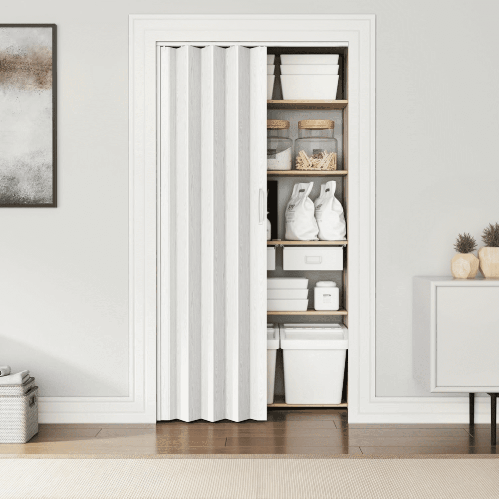 PVC Accordion Door Accordion Sliding Door 60X80 Inches with Installation Hardware Handle Lock for Bedroom Living Room Wardrobe