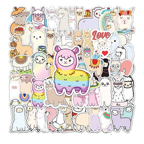 PVC Adhesive Stickers for Suitcase Skateboard Refrigerator Helmet Mobile Phone Shell Alpaca Pattern 5.5~8.5x5.5~8.5cm 50pcs/bag DIY