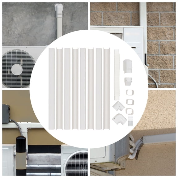 PVC Air Conditioner Line Cover Kit, 15ft Decorative Duct Raceway for Mini Split AC, Includes Elbows, Couplers, Flexible & Straight Ducts, Easy Install, White