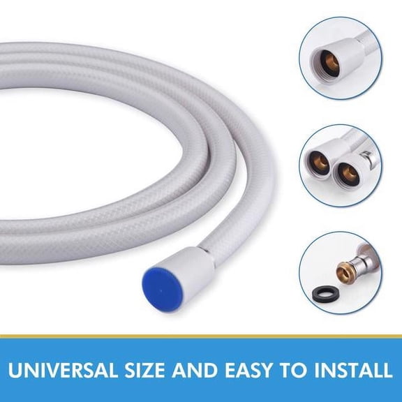 PVC Anti-Kink Shower Hose, 3-Layer Reinforced (Anti-Burst/Heat-Resistant), Universal G1/2" Fit for Bathroom/Bidet/Tub/Pet Washing, White