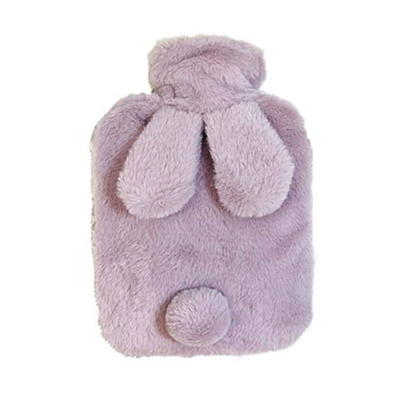 PVC Anti-scalding Cute Keep Warm Plush Appearance Rabbit Imitation Large Screw Cap Rabbit Shape Non-slip Water Injection Bag Irrigation Bag Hot-water Bag Hand Warmers PURPLE M
