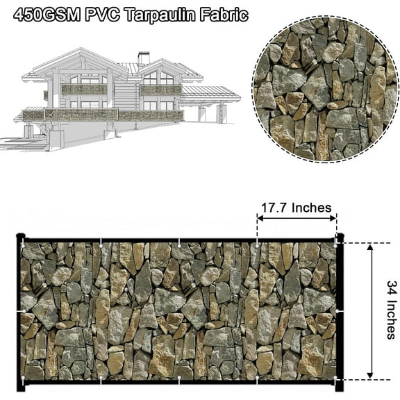 PVC Balcony Privacy Screen with Nylon Rope - 34'' x 180'' (Stone) - Resistant &