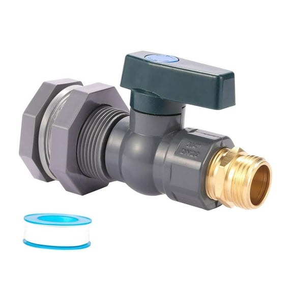 PVC Ball Valve Spigot Kit 3/4 Inch Bulkhead Fitting for Water Tanks Aquariums Rain Barrels Gardens