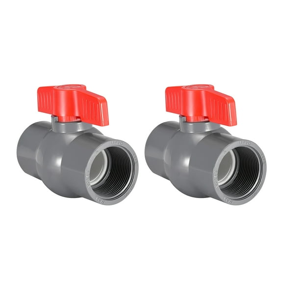 Ball Valve Water Pipe Threaded Ends 1-1/2" Inner Diameter Red Gray 2Pcs