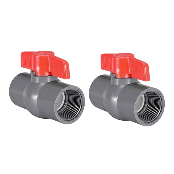 Ball Valve Water Pipe Threaded Ends 1-1/4" Inner Hole Dia Red Gray 2Pcs