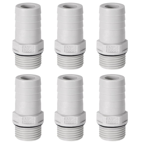Unique Bargains Barb Hose Fittings Connector Adapter 10mm or 25/64" Barbed x 3/8" G Male 6Pcs 47/64" x G1/2