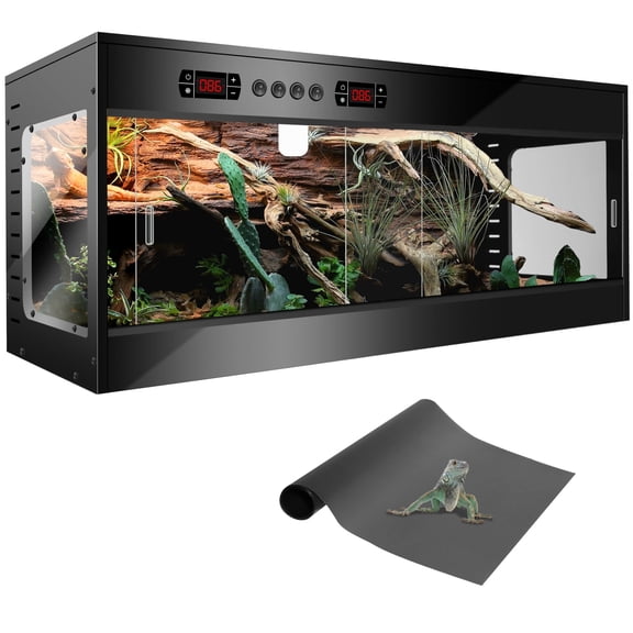 PVC Bearded Dragon Tank-40 Gallon Intelligent Reptile Tank Enclosure, Front Opening Reptile Terrarium 39x15.7x15.7 with Temperature Controller, Mat & Sliding Door Handle for Snake Lizard Gecko