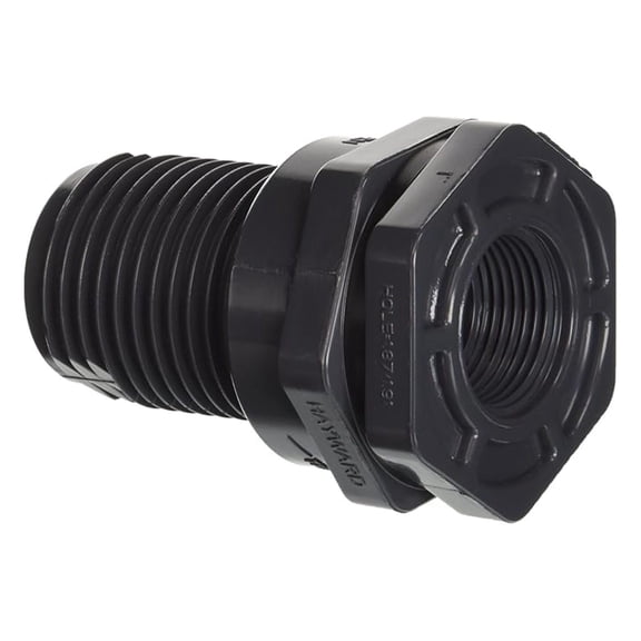 PVC Bulkhead Fitting 1-Inch Gray - BFA1010TES Threaded Fitting with EPDM Gasket - 150 PSI Working Pressure - For Tanks, Walls & More