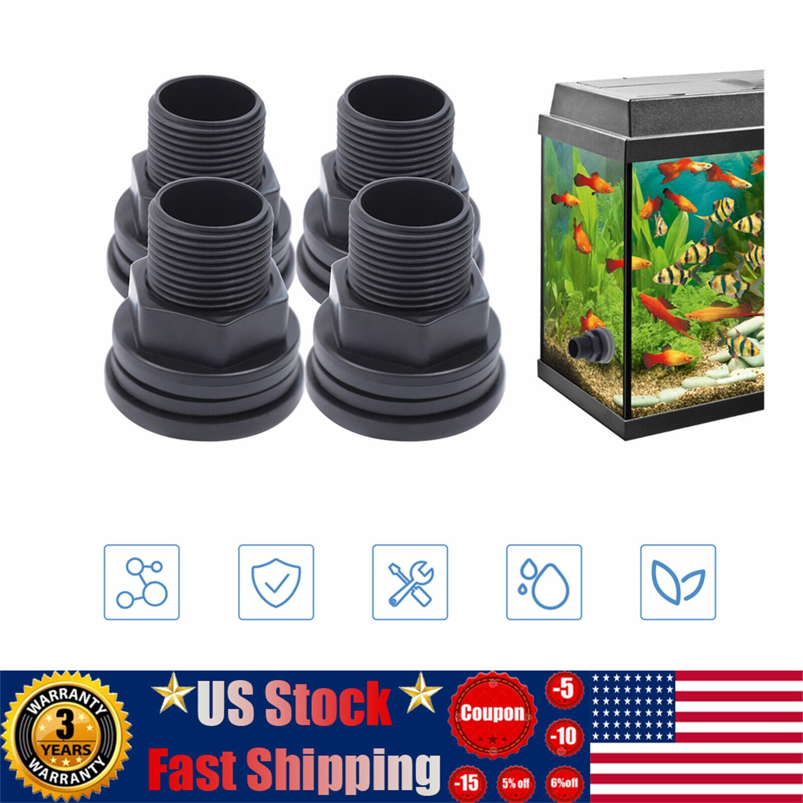 PVC Bulkhead Fitting for Rain Barrel Aquarium Water Tank Bulkhead