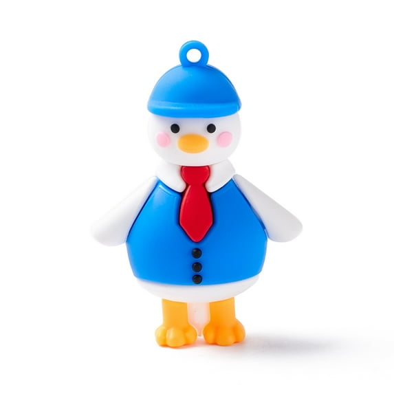 PVC Cartoon Duck Doll Pendants for Keychains Dodger Blue 61x42x24mm Hole: 3mm