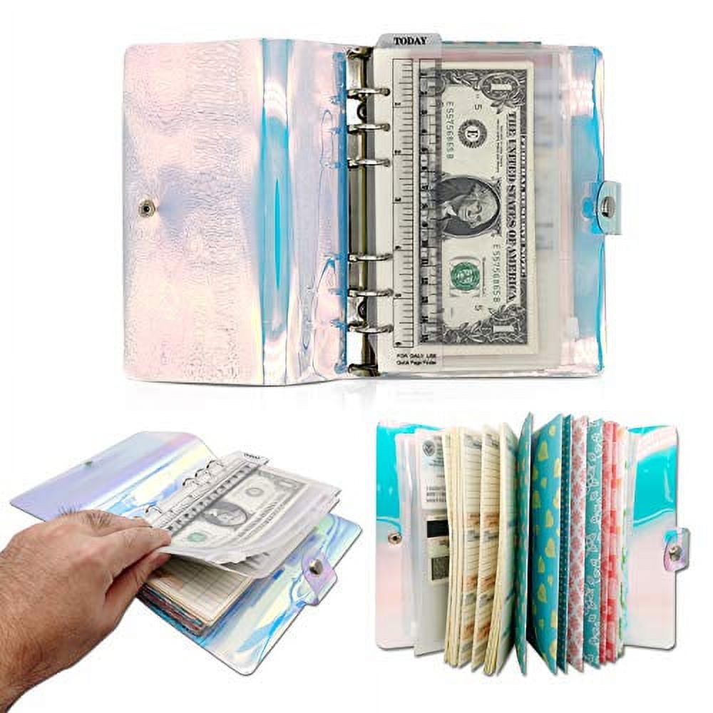 PVC Cash Envelopes Wallet Finances Organizer, 2022 Weekly & Monthly Personal Budget Planner, 6-Ring Binder Refillable Notebook Handbag with 12 Cash