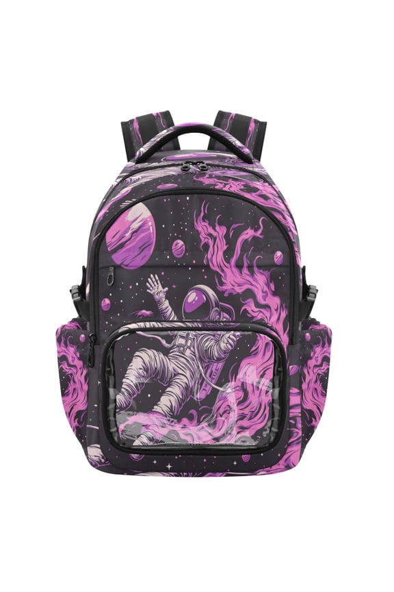 PVC Casual Backpack 25L Daypack with Laptop Compartment Lightweight Travel Backpack for Work Outdoor Activities Astronauts Surrounded by Smoke